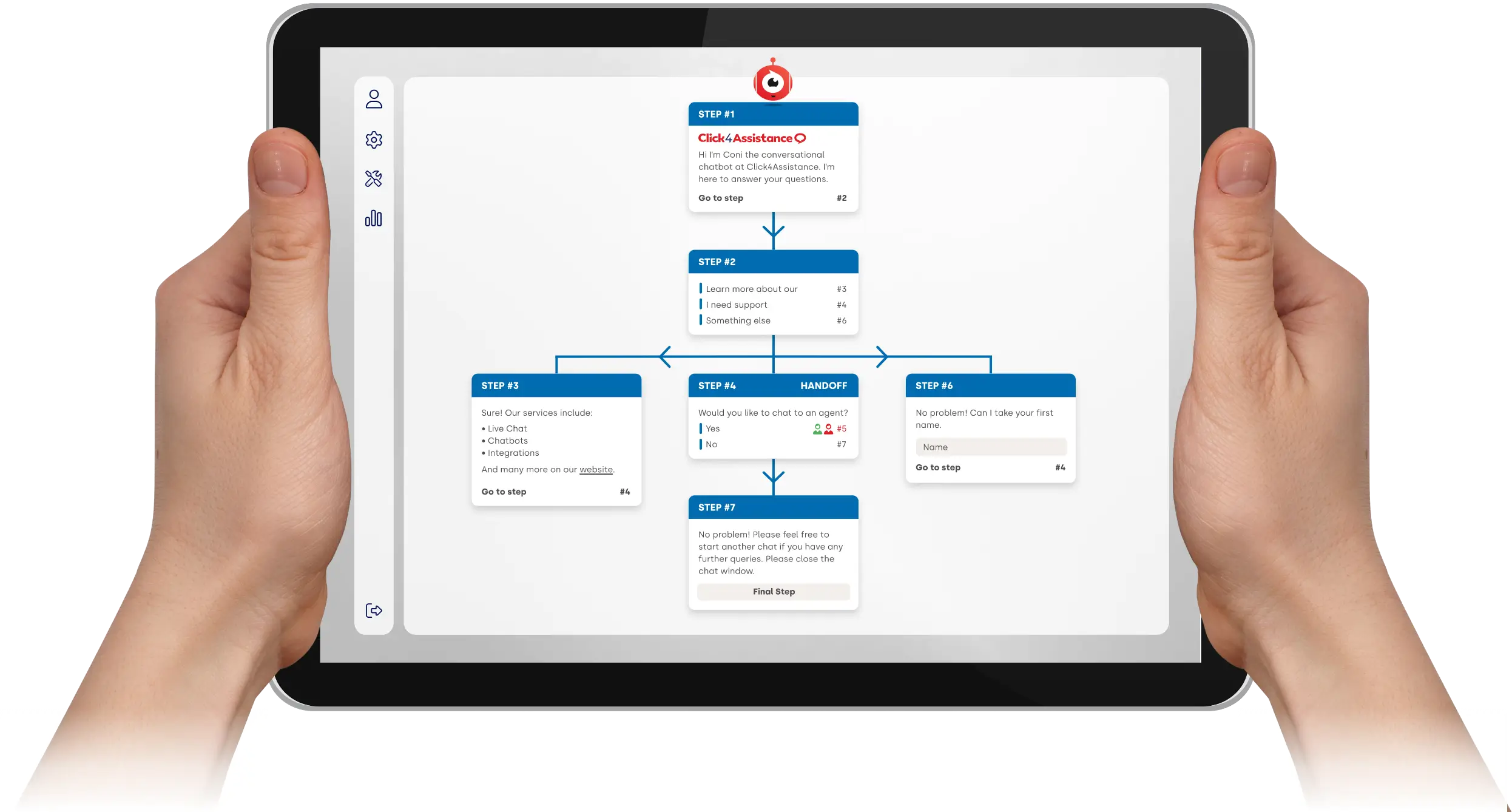 A tablet showing how a SME chatbot is easily built